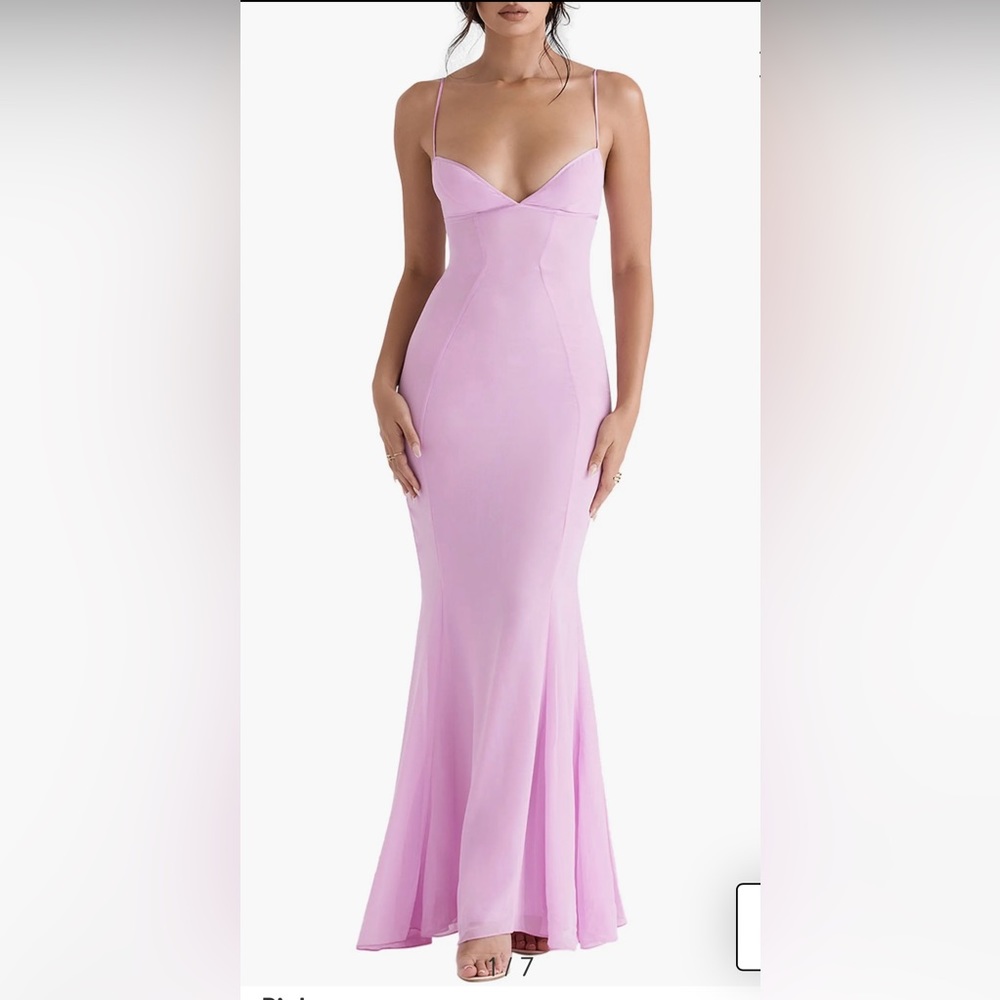 House of CB Loren Georgette Mermaid Gown S  Pink